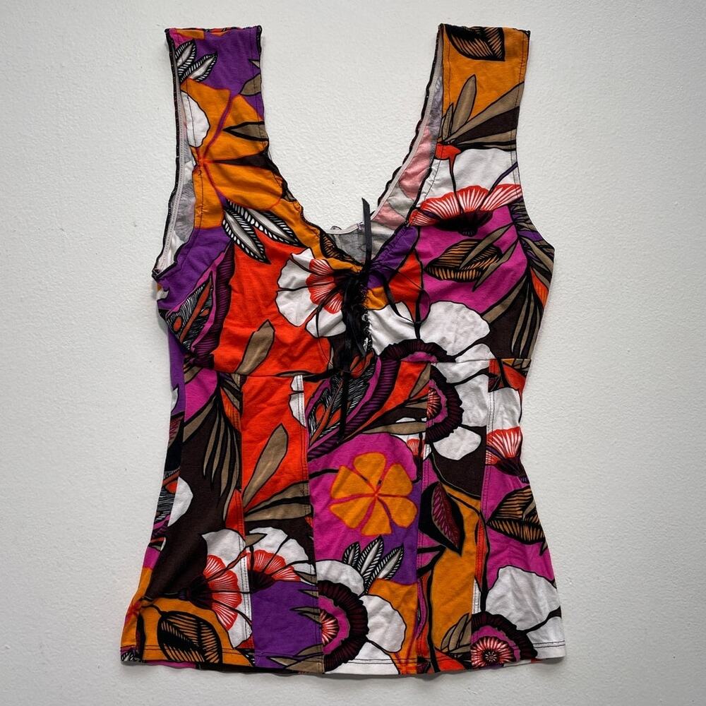 Vtg Y2K Patrice Breal Colorful Floral Fitted Euro Top / France Coquette 2000s